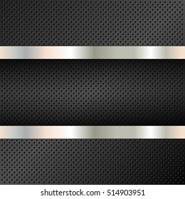 Technology background with perforated circles. Cell metal backdrop with banner. Vector illustration