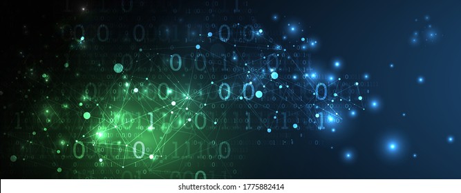 Technology background with plexus effect. Big data concept. Binary computer code.  Vector illustration.