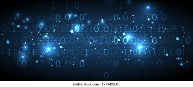 Technology background with plexus effect. Big data concept. Binary computer code.  Vector illustration.