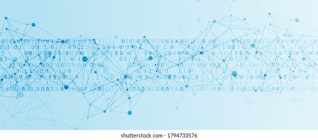 Technology background with plexus effect. Big data concept. Binary computer code.  Vector illustration.