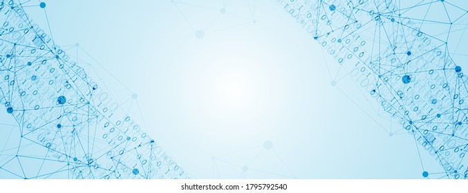 Technology background with plexus effect. Big data concept. Binary computer code.  Vector illustration.