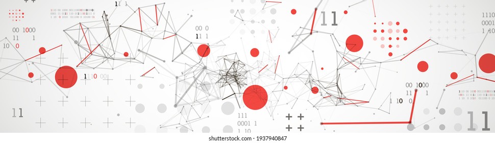 Technology background with plexus effect. Big data concept. Binary computer code. Vector illustration.