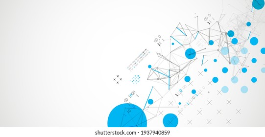 Technology background with plexus effect. Big data concept. Binary computer code. Vector illustration.