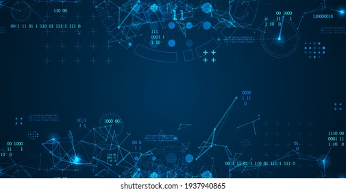 Technology background with plexus effect. Big data concept. Binary computer code. Vector illustration.