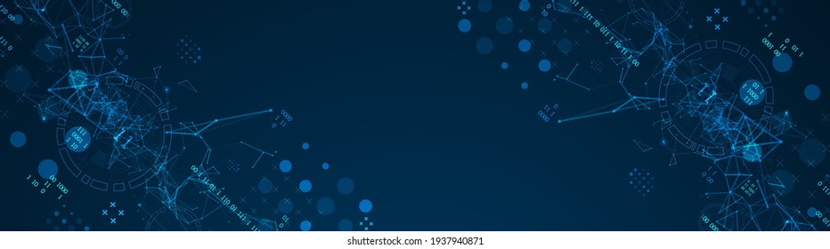 Technology background with plexus effect. Big data concept. Binary computer code. Vector illustration.