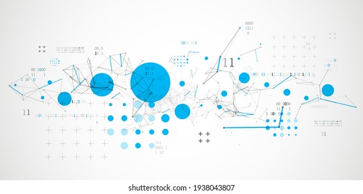 Technology background with plexus effect. Big data concept. Binary computer code. Vector illustration.