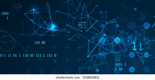 Technology background with plexus effect. Big data concept. Binary computer code. Vector illustration.