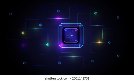 technology background and power button and main board or CPU vector picture