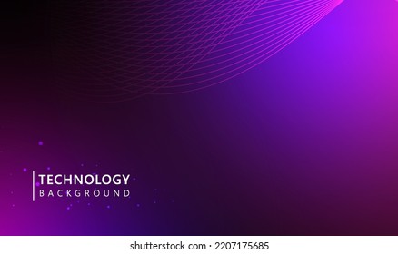 Fondo tecnológico de color púrpura y una dimensión de pancarta de ondas de línea, fondo de pantalla azul violeta moderno con una ola redonda y una línea