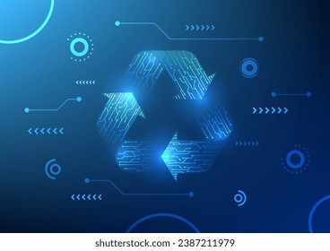 Technology background, Recycling symbol Inside is a technological circuit It refers to the management of leftover materials that are taken through the transformation process to bring back to use again