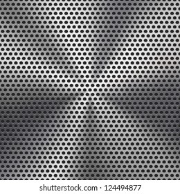 Technology background with seamless circle perforated metal (chrome, iron, stainless steel, silver) grill texture  for internet sites, web user interfaces (ui) and applications (apps). Vector Pattern.
