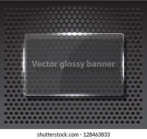 Technology background, shiny glossy banner over metallic pattern. techno, silver, metal, glass, chrome. Clean and modern style design