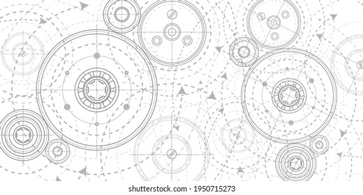 Technischer Hintergrund .Technische Zeichnung der Zahnräder .Engineering concept.Rotationsmechanismus der runden Teile .Geometrische Mittelbusse. Vektorgrafik