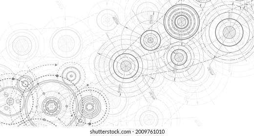 Technology background .Technical drawing of gears .Rotating mechanism of round parts.Engineering concept . Vector illustration.