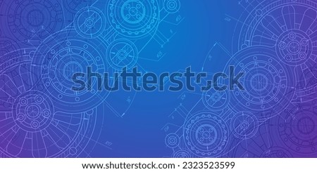 Technology background .Technical drawing of gears .Engineering concept.Rotating mechanism of round parts .Vector illustration.	