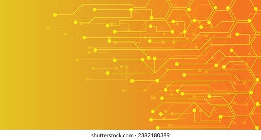 Technology background vector abstract futuristic circuit board hexagonal technology illustration adavanced computer dark yellow gradient background from right to left. Hi-tech digital concept.