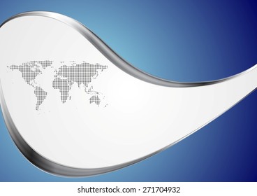 Technology background with world map and metal waves. Vector design
