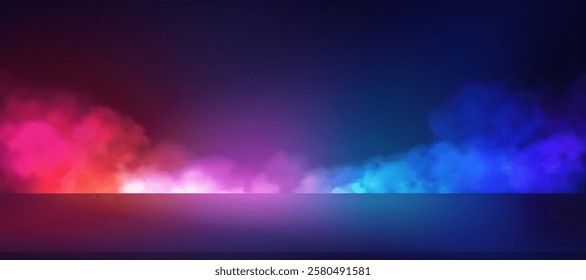 Technology background,Gradient Neon light Blue,Purple,Pink,Orange Colour,Cloud on Wall,Studio background 3d podium for product design,Futuristic display platform for future cyberspace 