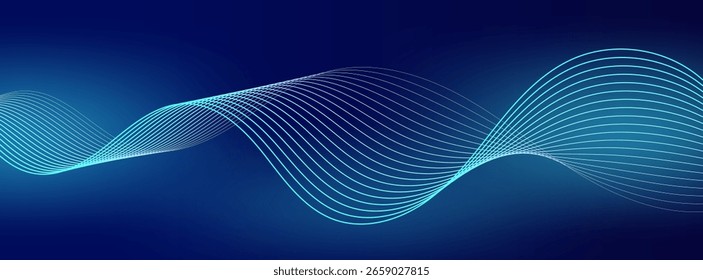 technology banner background blue gradations with line waves abstract background.vector