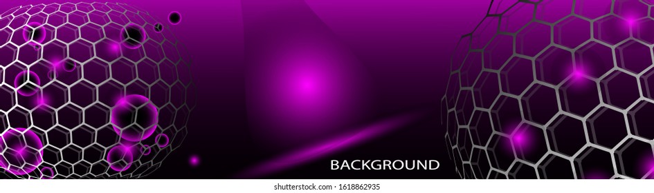 Technology banner background with hexagonal shapes and violet light effect  Vector