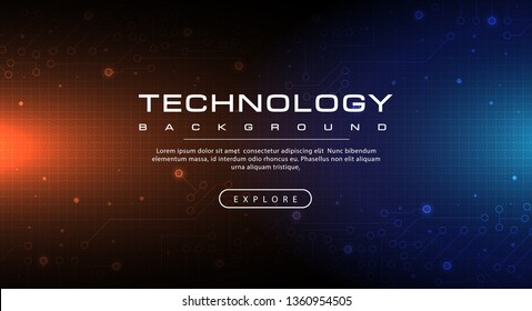 Technology Banner Blue And Orange Background Concept With Technology Line Light Effects, Abstract Tech, Illustration Vector For Graphic Design