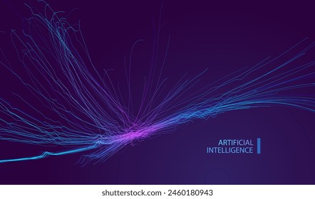 Tecnología Anuncio azul púrpura fondo con líneas digitales tecnología efecto de luz. Innovación en la red de Internet en estilo futurista. Ai Vector de ilustración de big data.