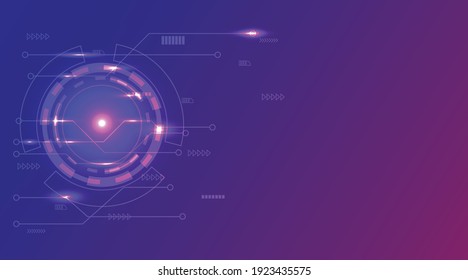 Technology banner in blue and purple color background. Template of futurism with concept of world wide network connected together. Science Banner design by vector for learning innovation.