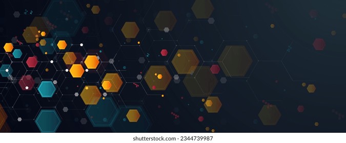 Technology banner design with hexagons abstract background.
