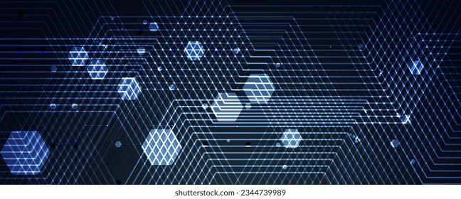 Technology banner design with hexagons abstract background.