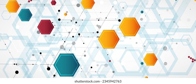 Technology banner design with hexagons abstract background.