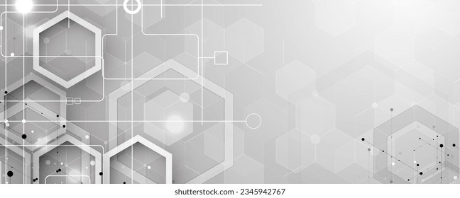 Technology banner design with hexagons abstract background.