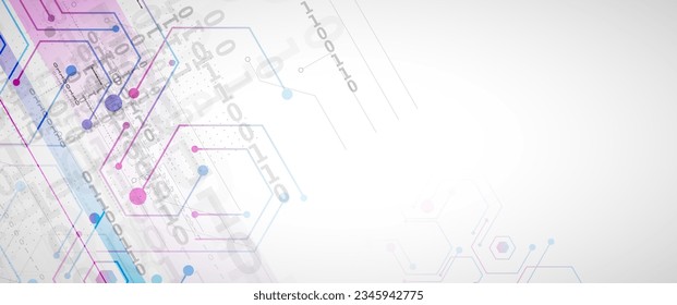 Technology banner design with hexagons abstract background.