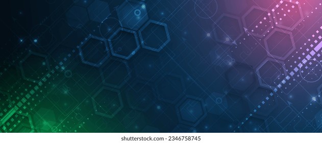 Technology banner design with hexagons abstract background.