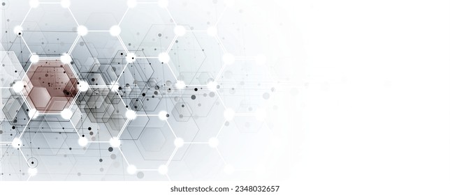 Technology banner design with hexagons abstract background.