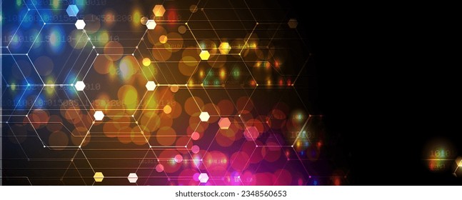 Technology banner design with hexagons abstract background.