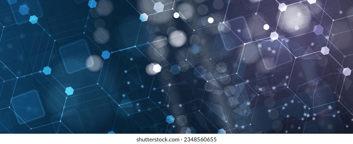 Technology banner design with hexagons abstract background.