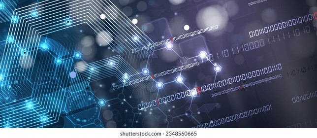 Technology banner design with hexagons abstract background.