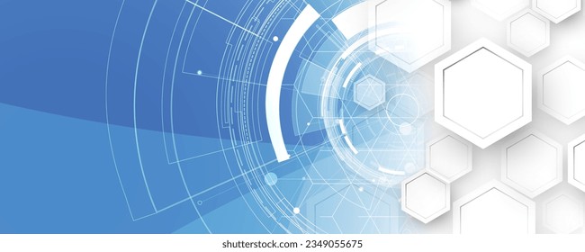 Diseño de pancartas tecnológicas con hexagones de fondo abstracto.