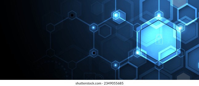 Diseño de pancartas tecnológicas con hexagones de fondo abstracto.