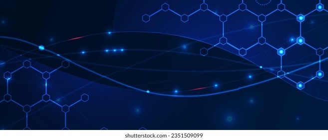Technology banner design with hexagons abstract background.