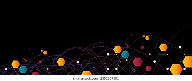 Technology banner design with hexagons abstract background.
