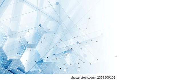 Technology banner design with hexagons abstract background.