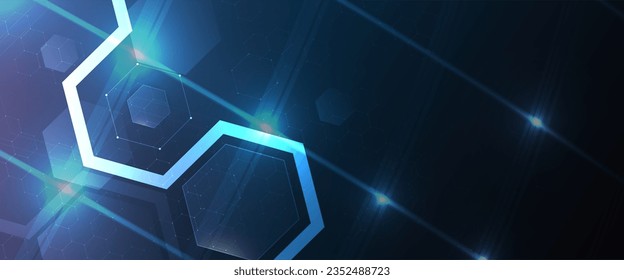 Technology banner design with hexagons abstract background.