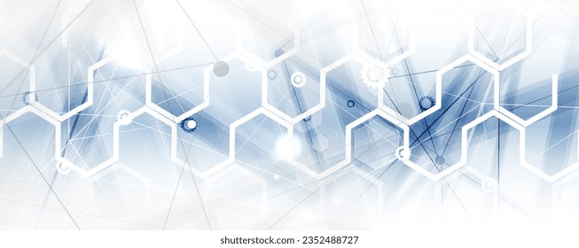 Technology banner design with hexagons abstract background.