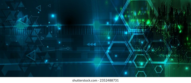 Diseño de pancartas tecnológicas con hexagones de fondo abstracto.