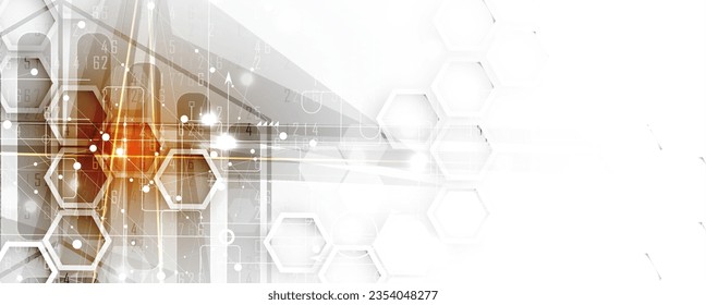 Technology banner design with hexagons abstract background.