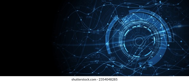 Technology banner design with hexagons abstract background.