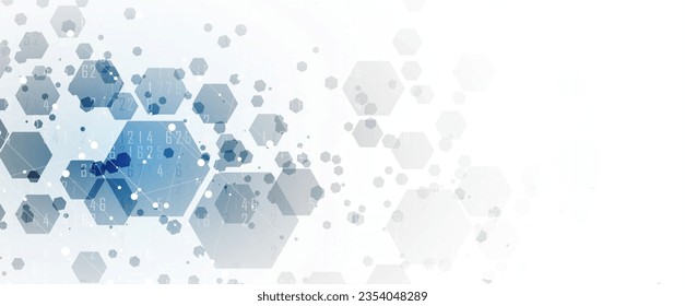 Diseño de pancartas tecnológicas con hexagones de fondo abstracto.