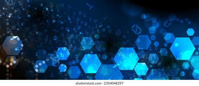 Technology banner design with hexagons abstract background.