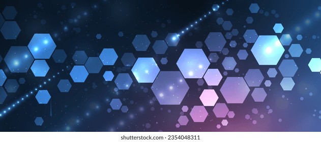 Technology banner design with hexagons abstract background.